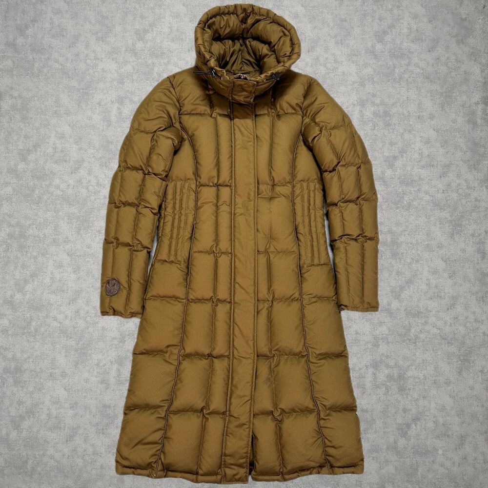 I. Spiewak & Sons Womens Small Down Puffer Coat Olive Green Funnel Neck Long